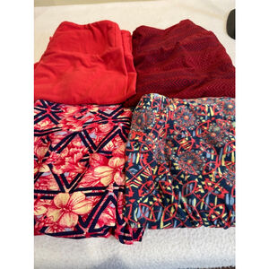 4 pairs LuLaRoe OS (2-10) 3 print/1 solid bright bold leggings blue red